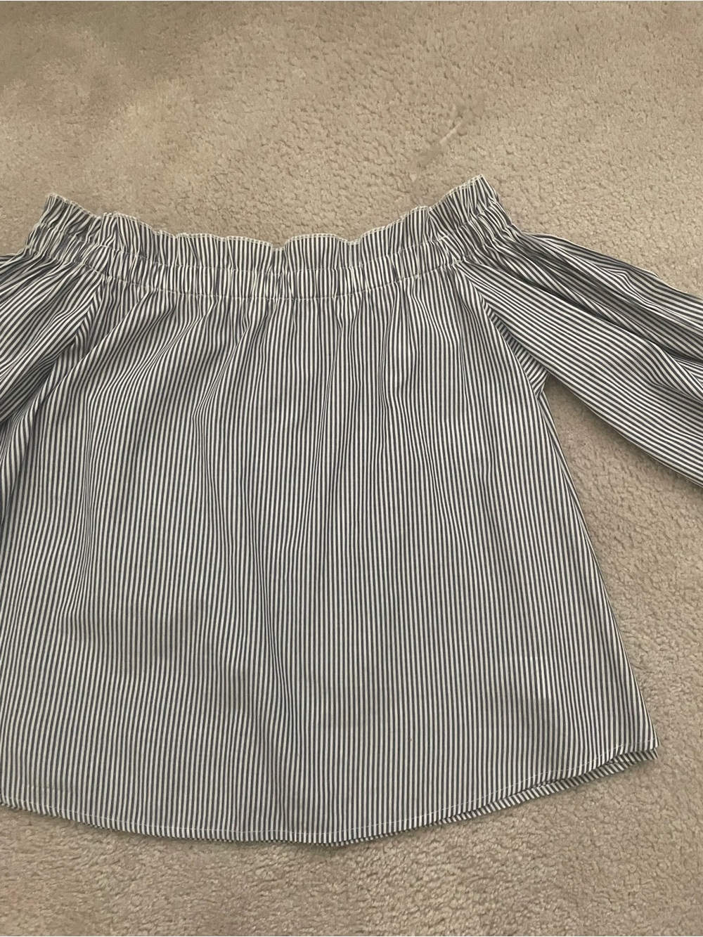 Striped Off-Shoulder Long Sleeve Blouse in Blue and White Womens Top M